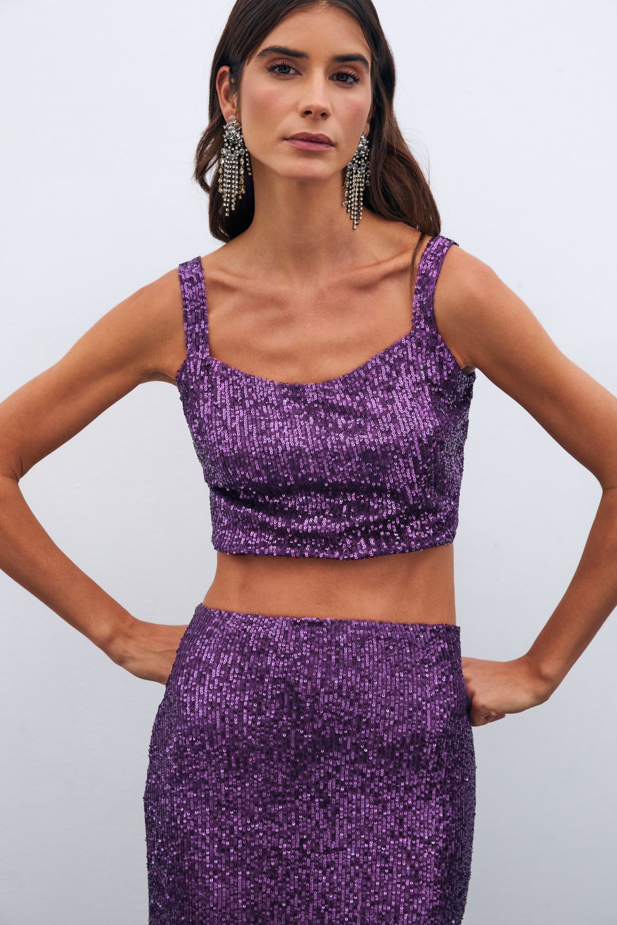 Sequined Crop Blouse - Purple