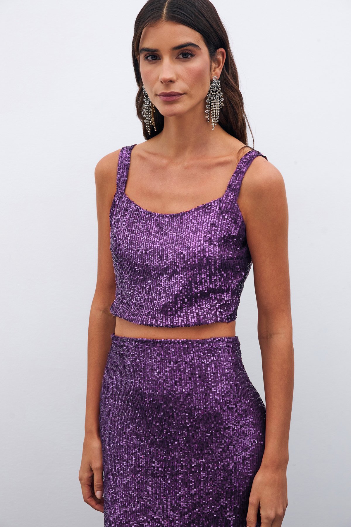 Sequined Crop Blouse - Purple
