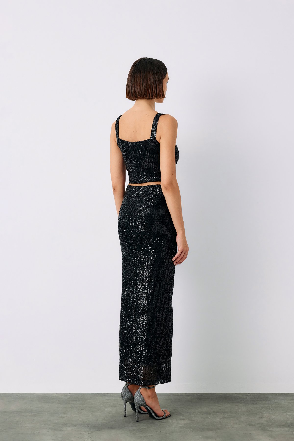 Sequined Crop Blouse - BLACK