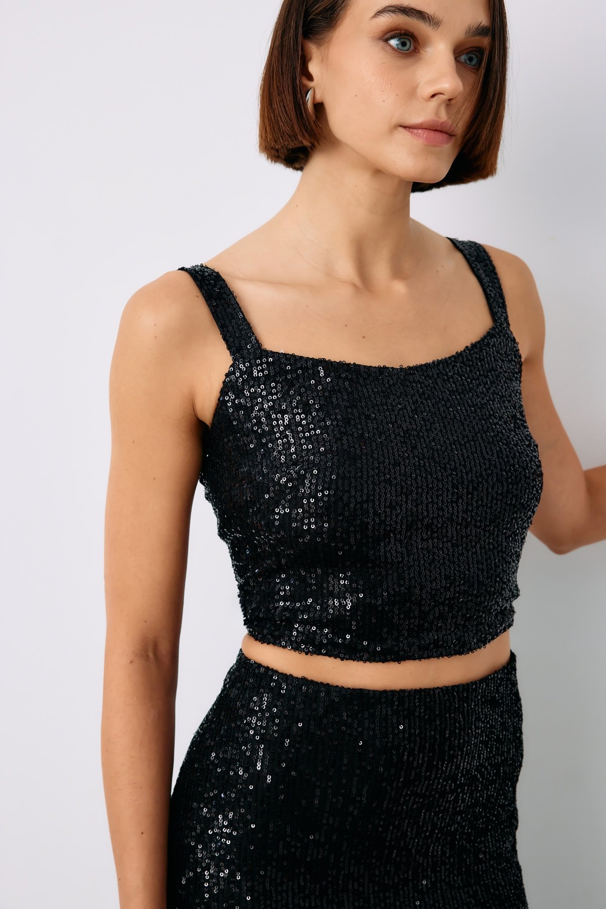 Sequined Crop Blouse - BLACK