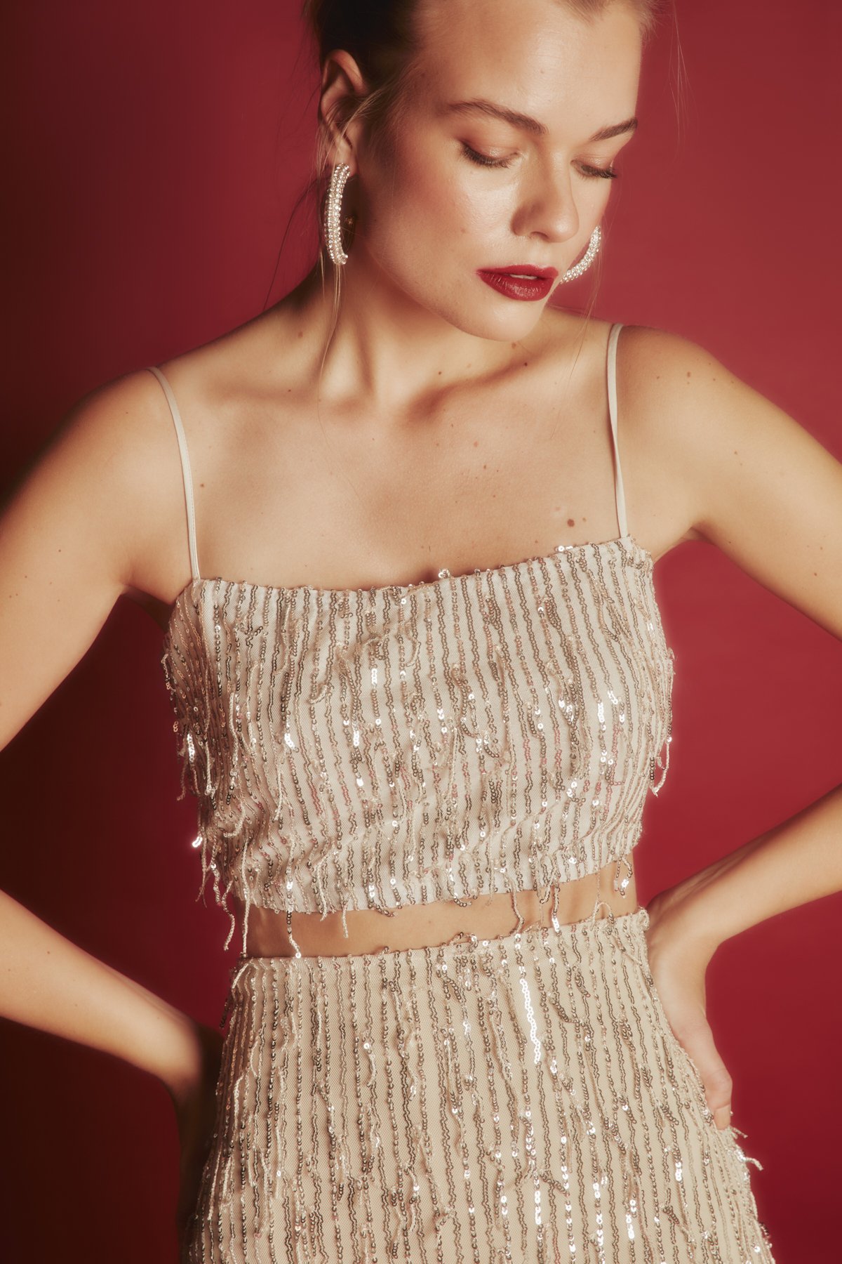 Payetli Crop Bluz - TAŞ