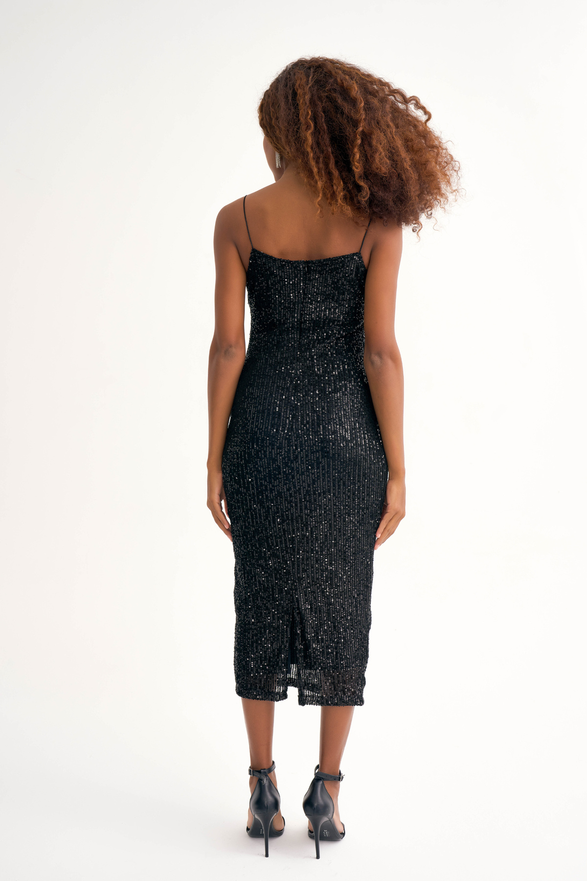 Payetli ip askılı elbise - SİYAH