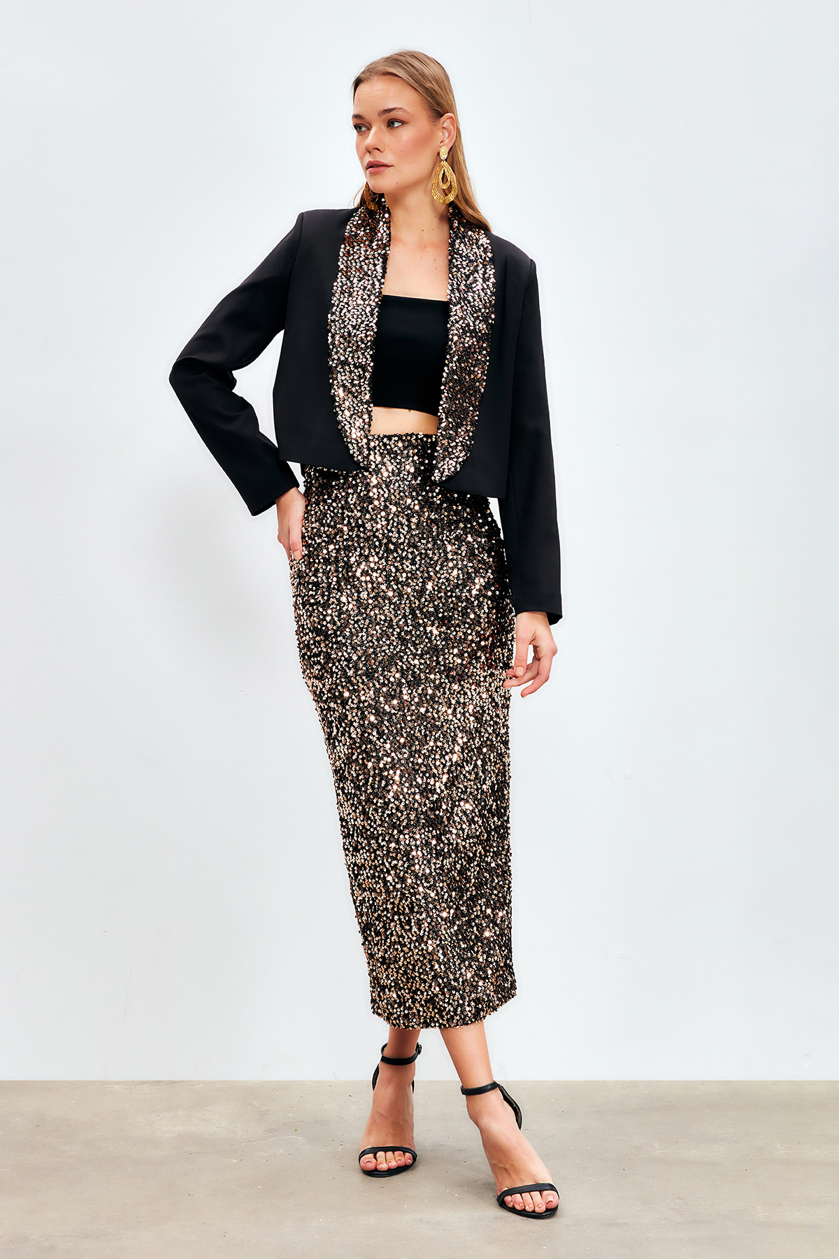 Payetli Kalem Etek - GOLD