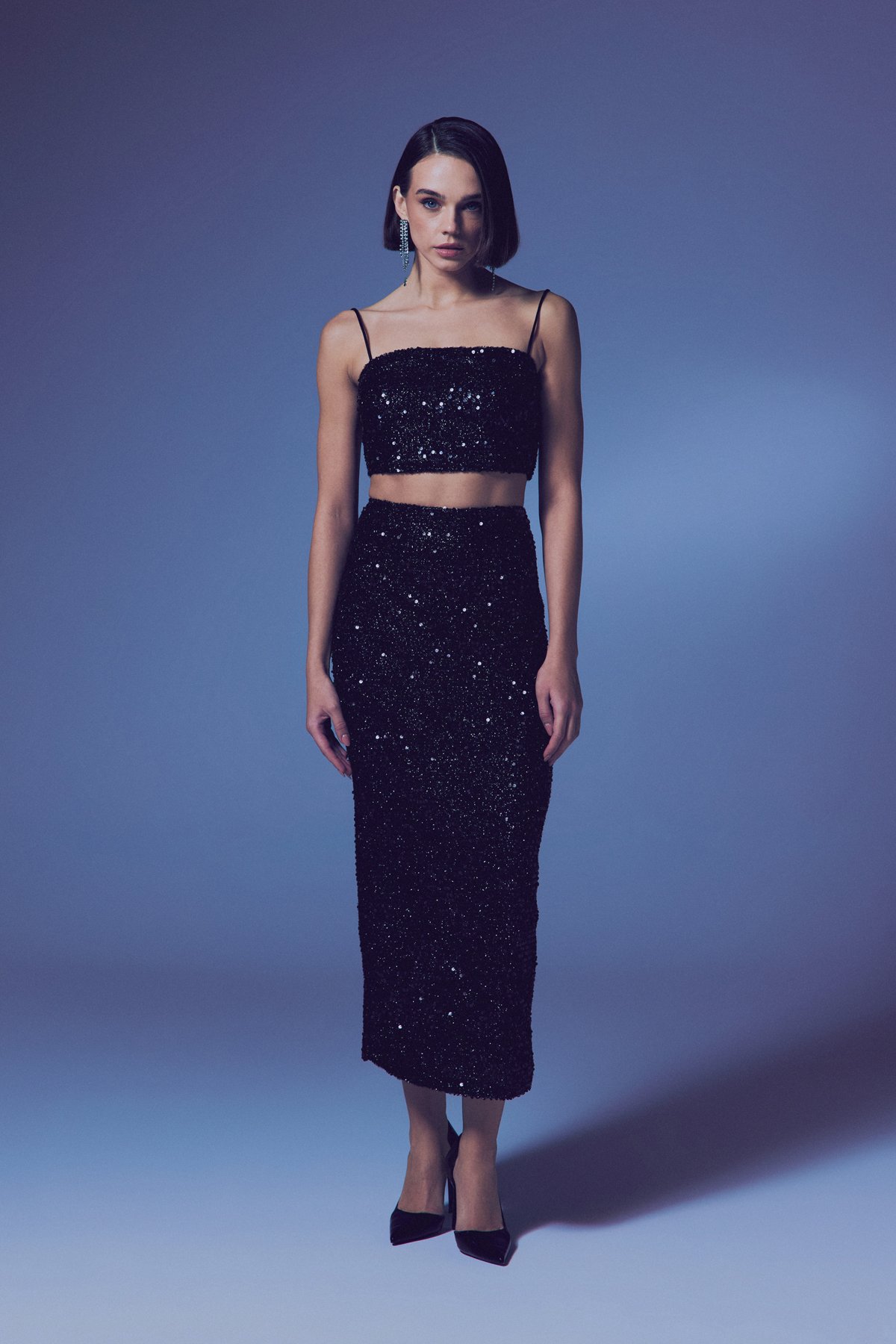 Payetli Kalem Etek - Siyah