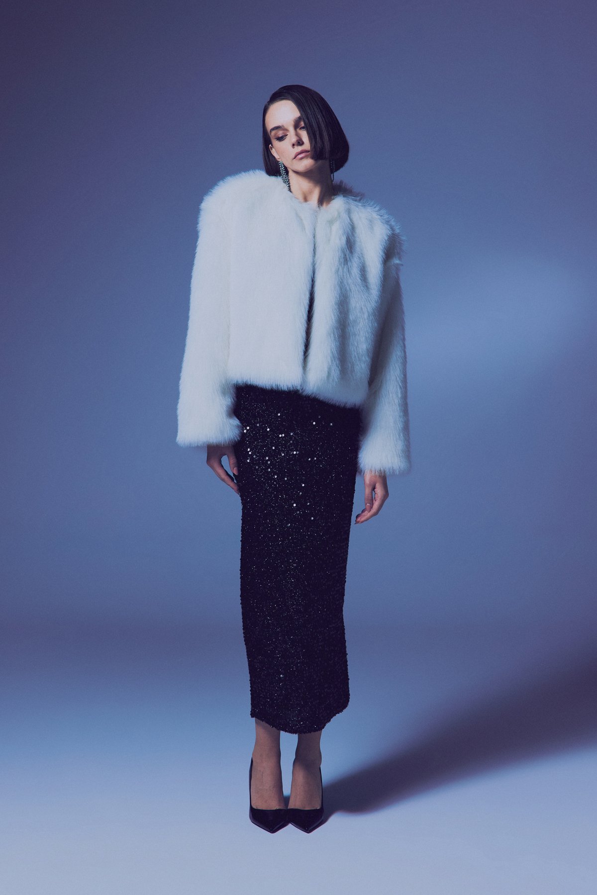 Payetli Kalem Etek - Siyah