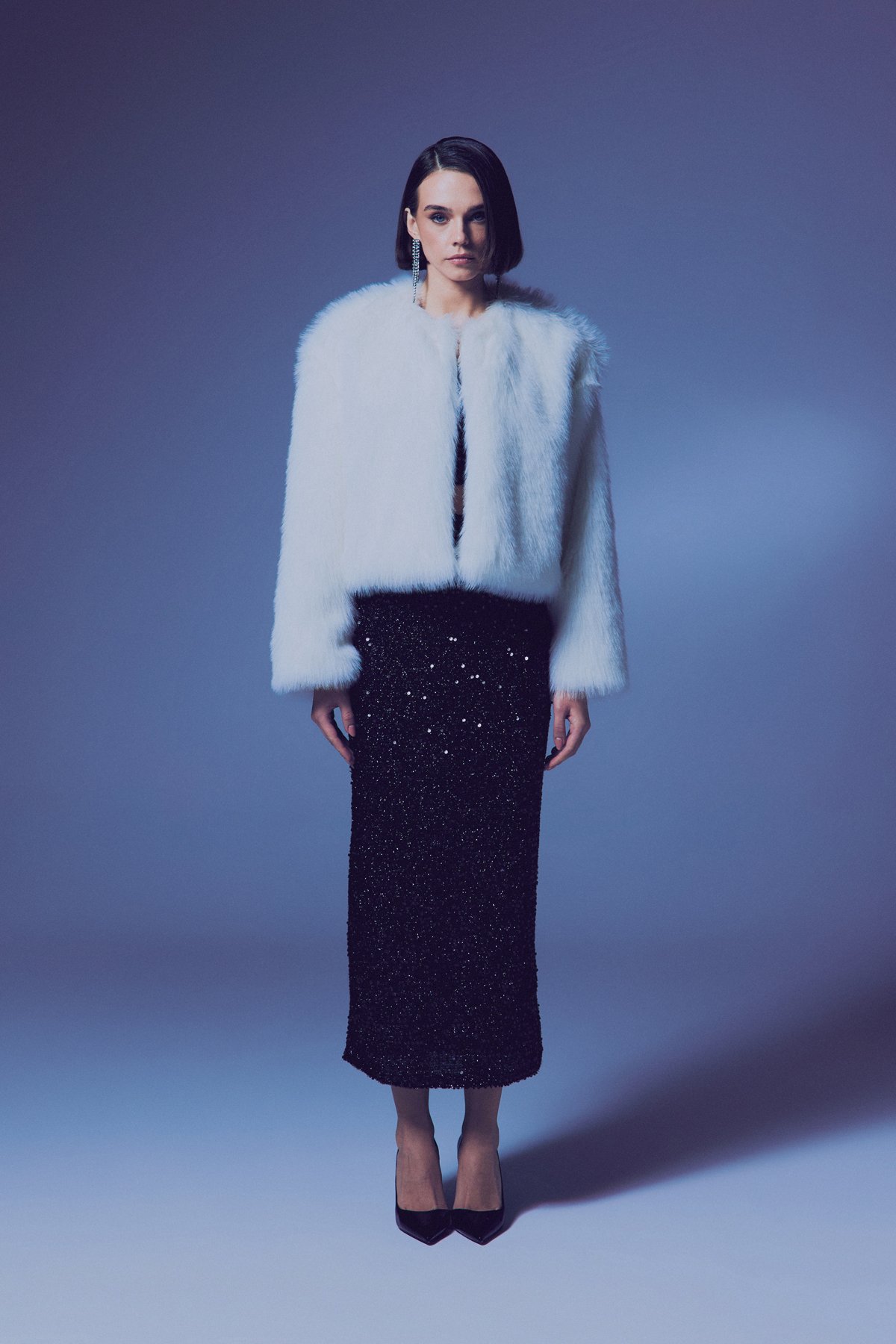 Payetli Kalem Etek - Siyah