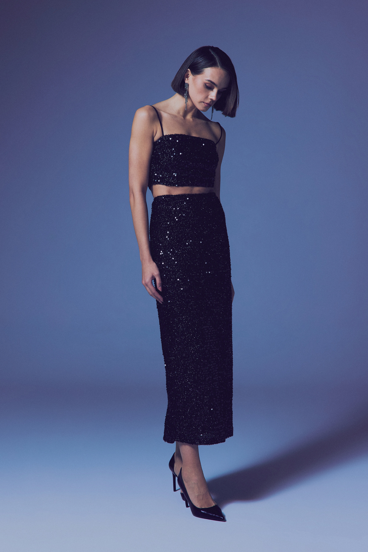 Payetli Kalem Etek - Siyah