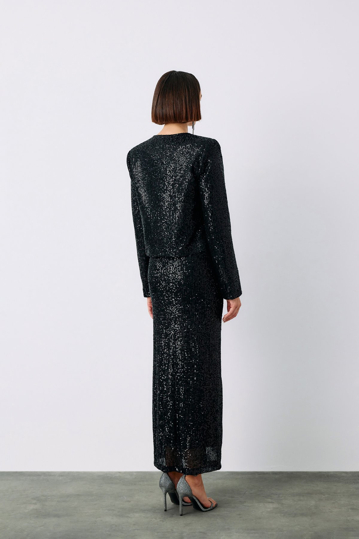 Payetli Kısa Ceket - Siyah