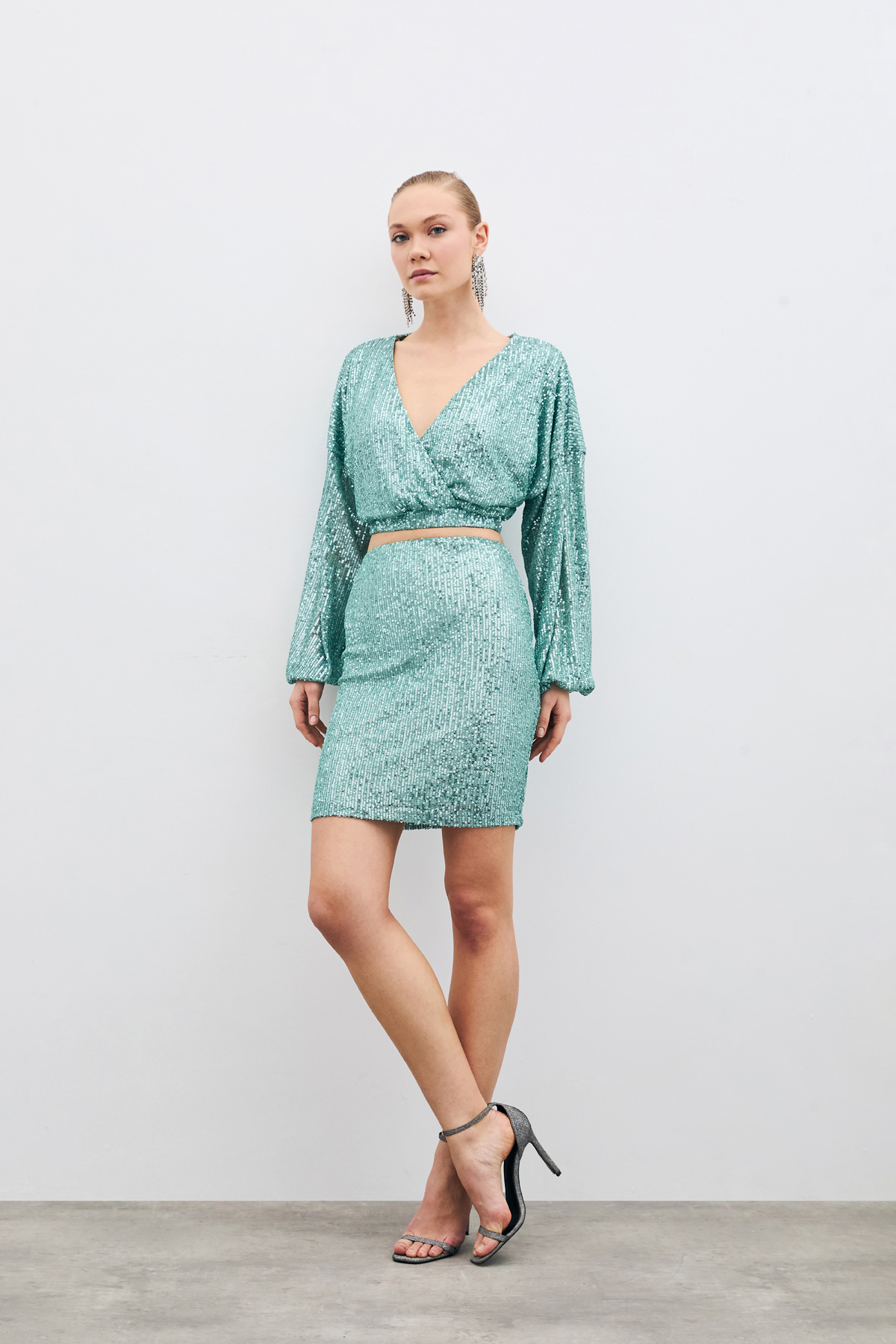 Sequined Double Breasted Blouse - Mınt