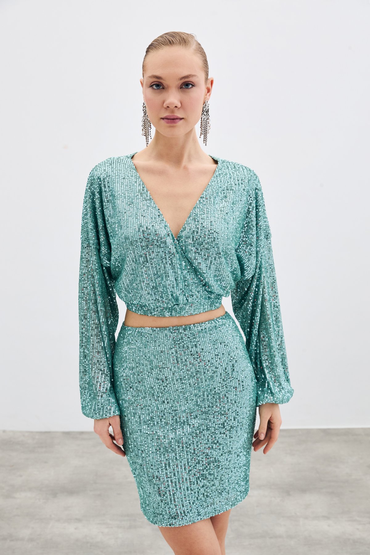 Sequined Double Breasted Blouse - Mınt