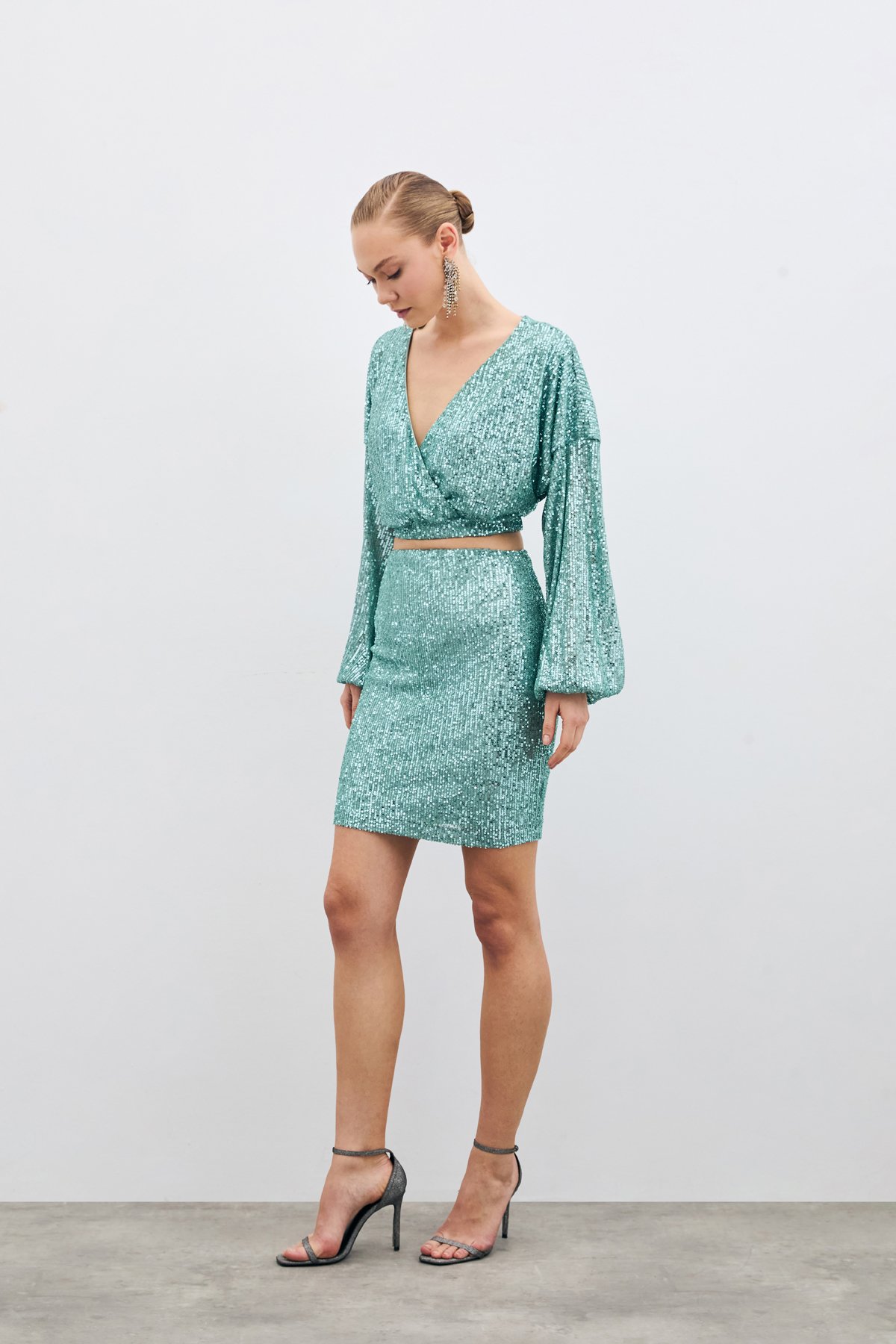 Sequined Double Breasted Blouse - Mınt