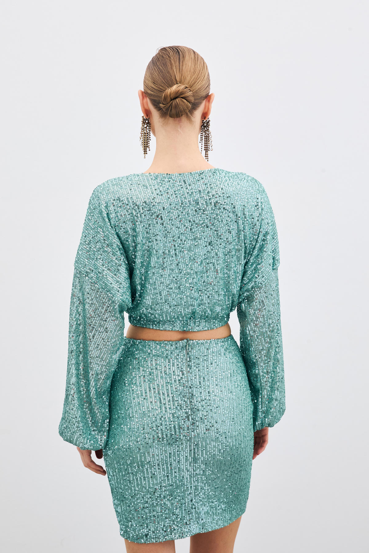 Sequined Double Breasted Blouse - Mınt