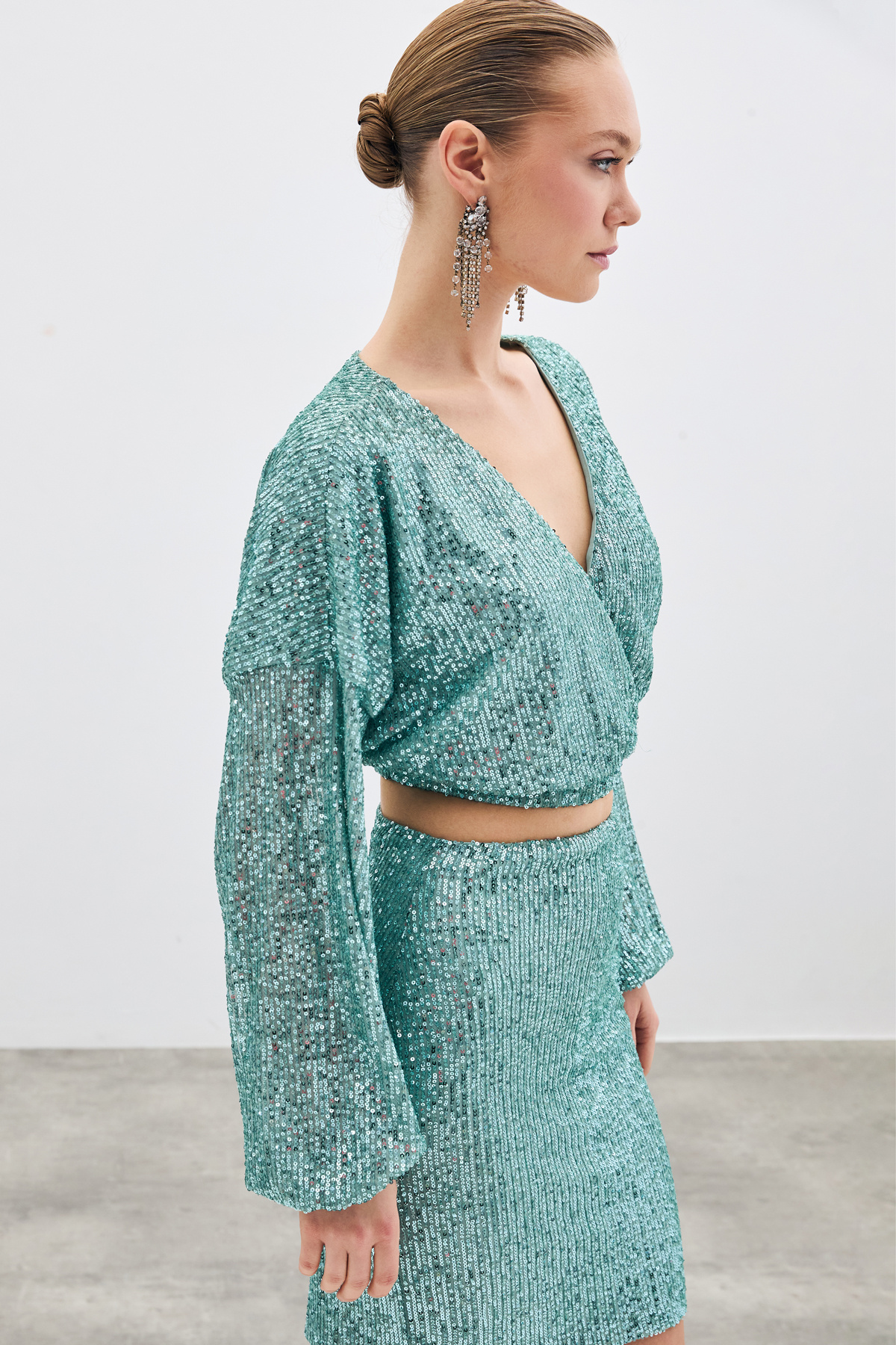 Sequined Double Breasted Blouse - Mınt