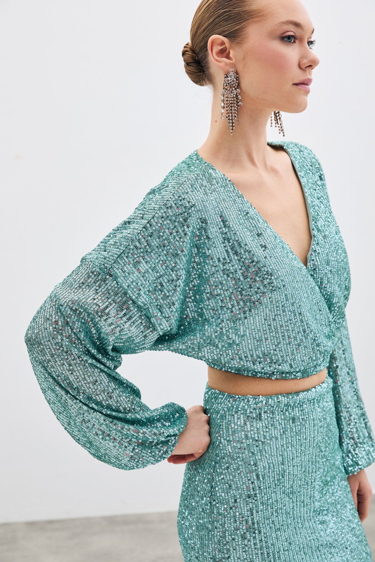 Sequined Double Breasted Blouse - Mınt