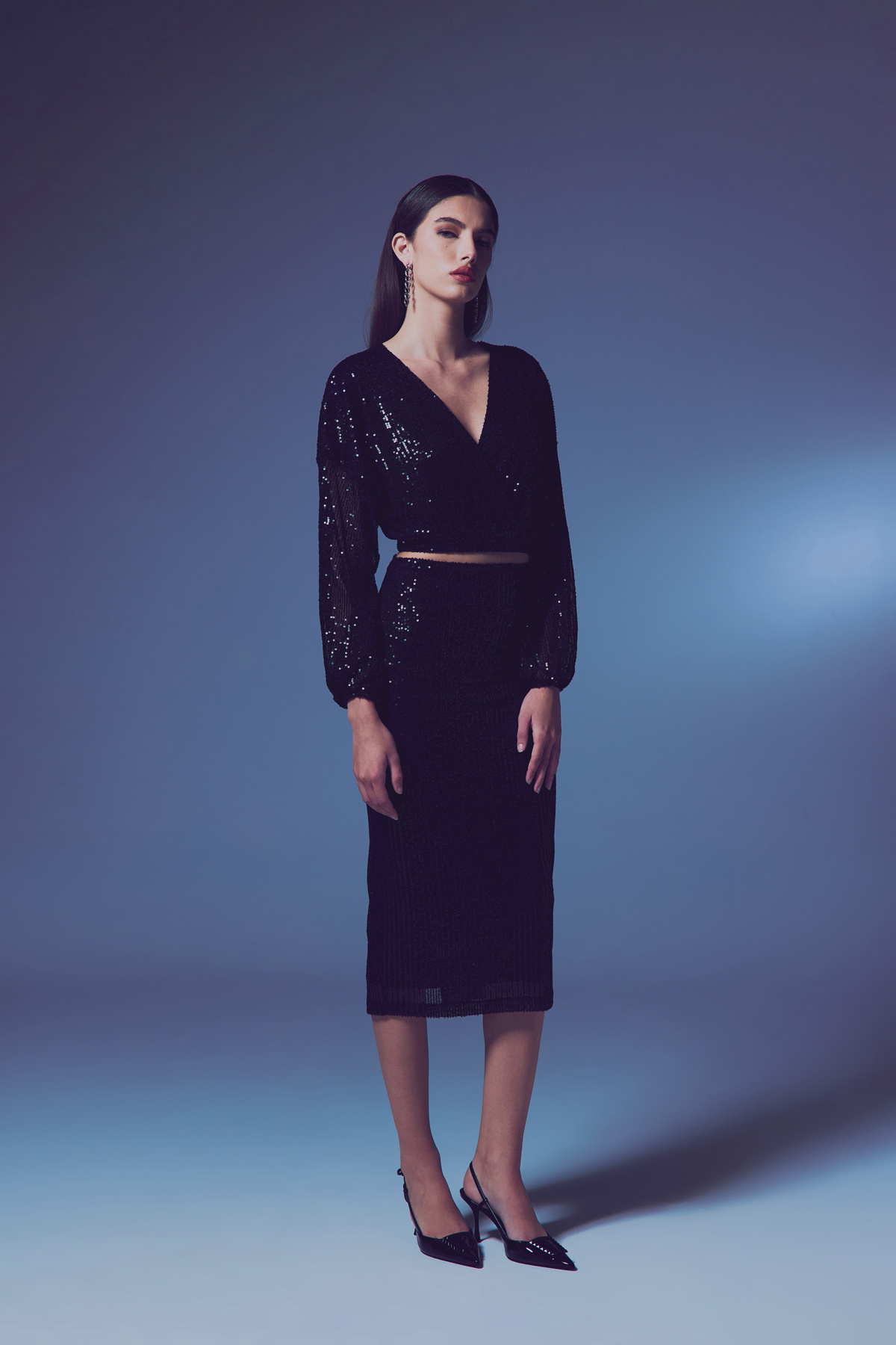 Sequined Double Breasted Blouse - Black