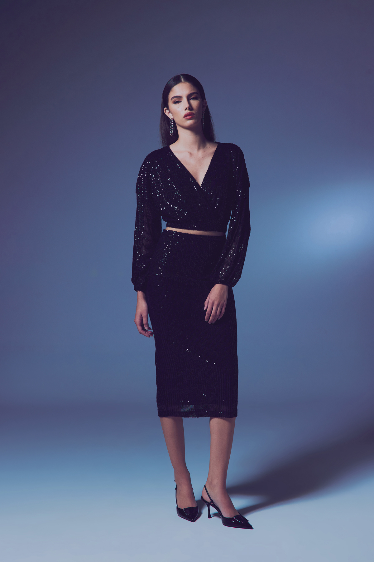 Sequined Double Breasted Blouse - Black