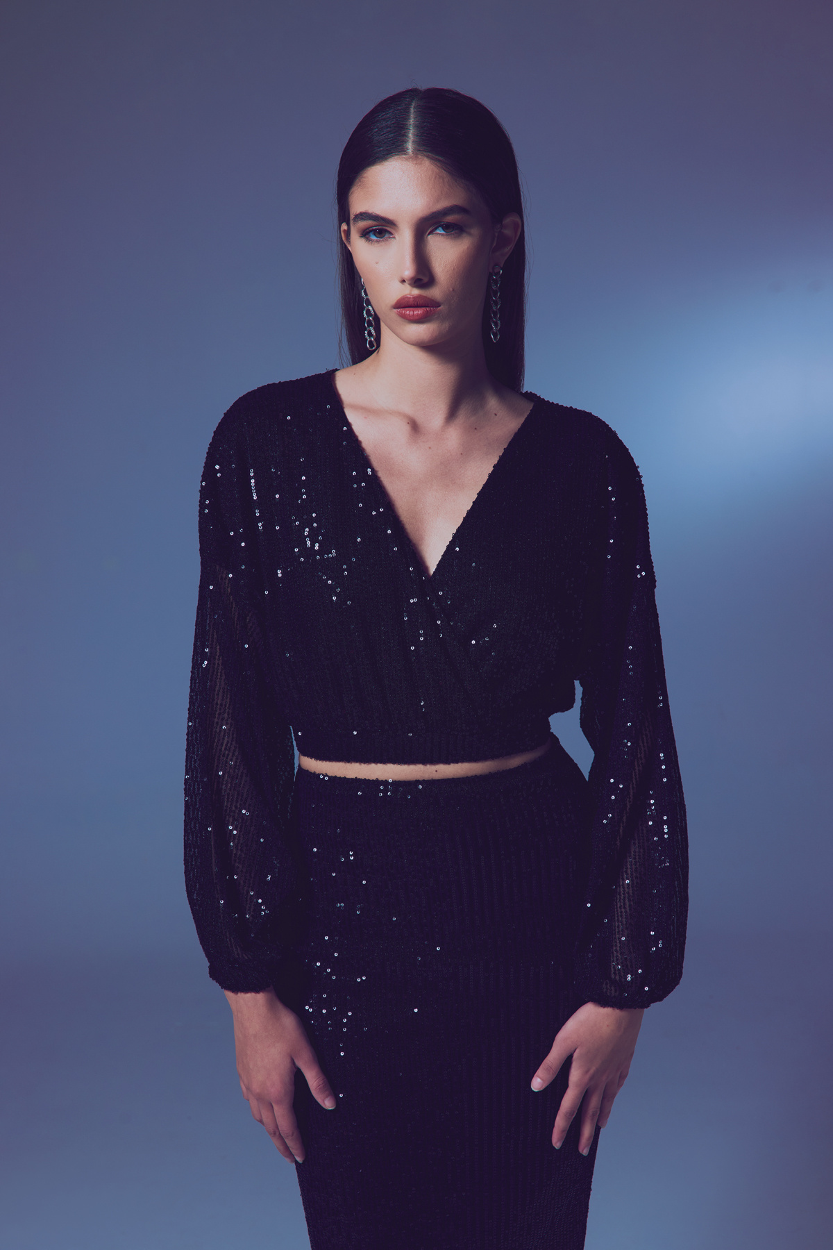 Sequined Double Breasted Blouse - Black
