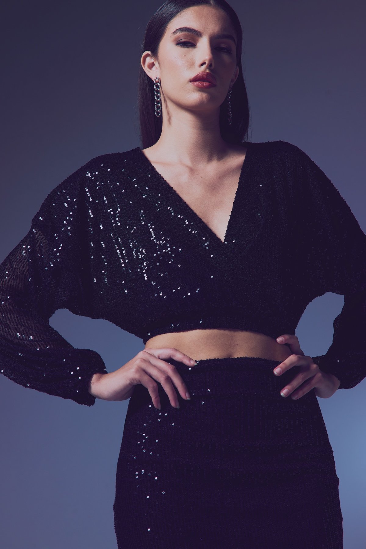 Sequined Double Breasted Blouse - Black