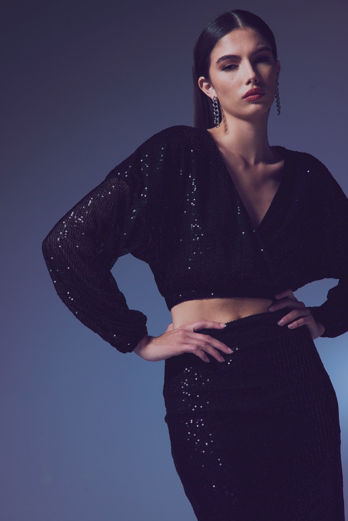 Sequined Double Breasted Blouse - Black