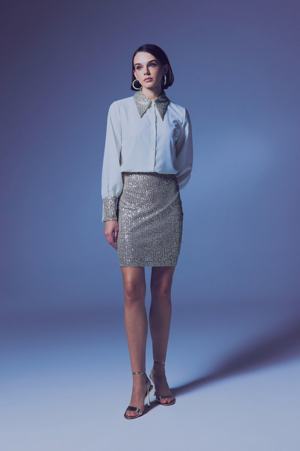 Payetli Mini Etek - Bej