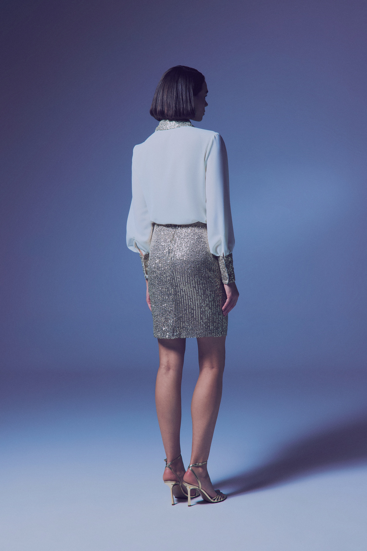 Payetli Mini Etek - Bej