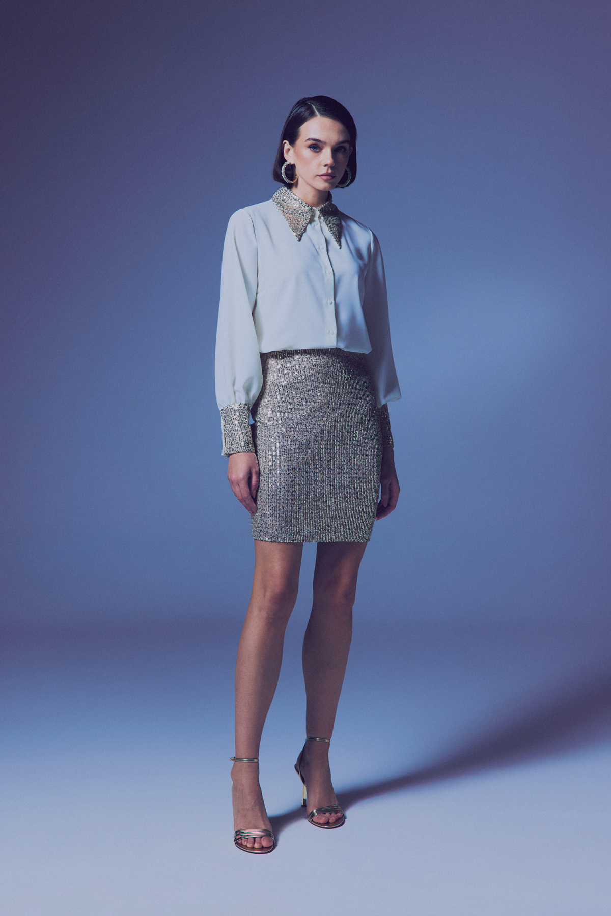 Payetli Mini Etek - Bej