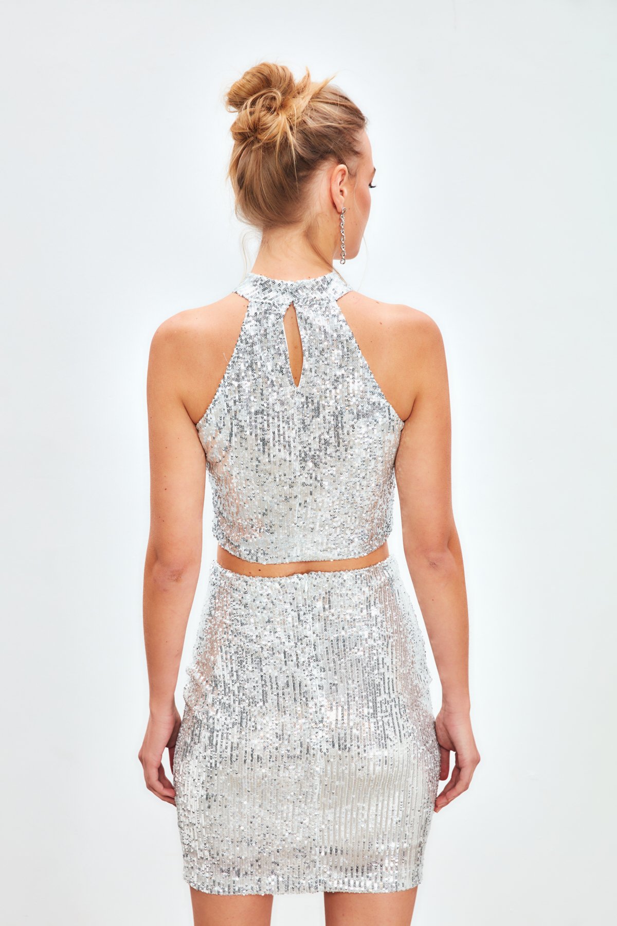 Payetli Mini Etek - GÜMÜŞ