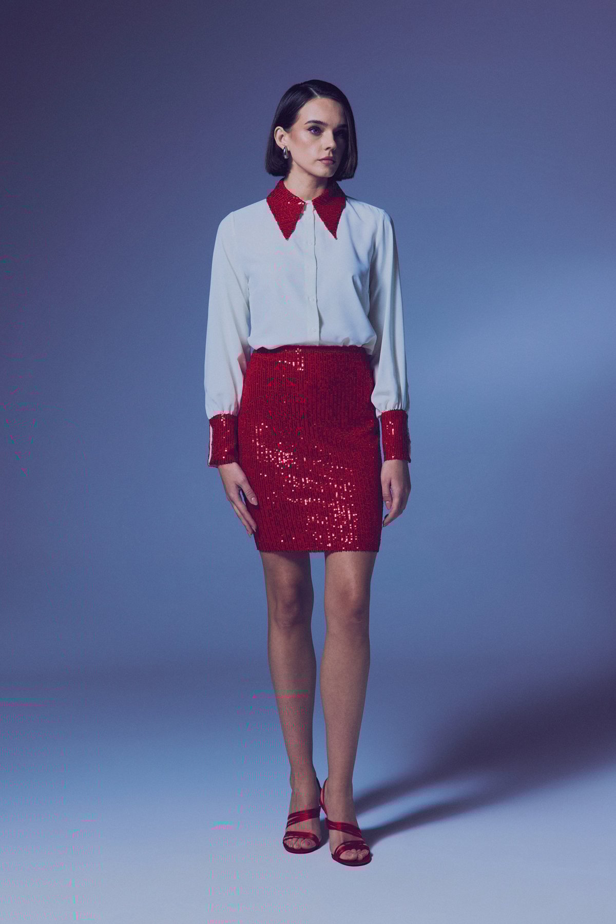 Sequined Mini Skirt - Red