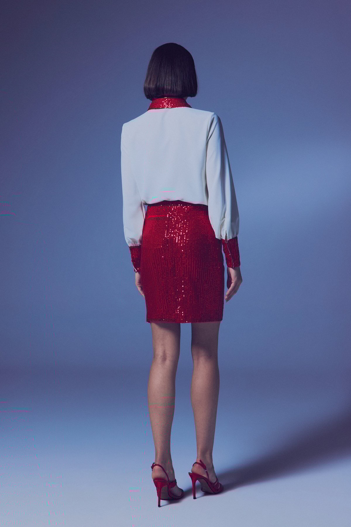 Payetli Mini Etek - Kırmızı