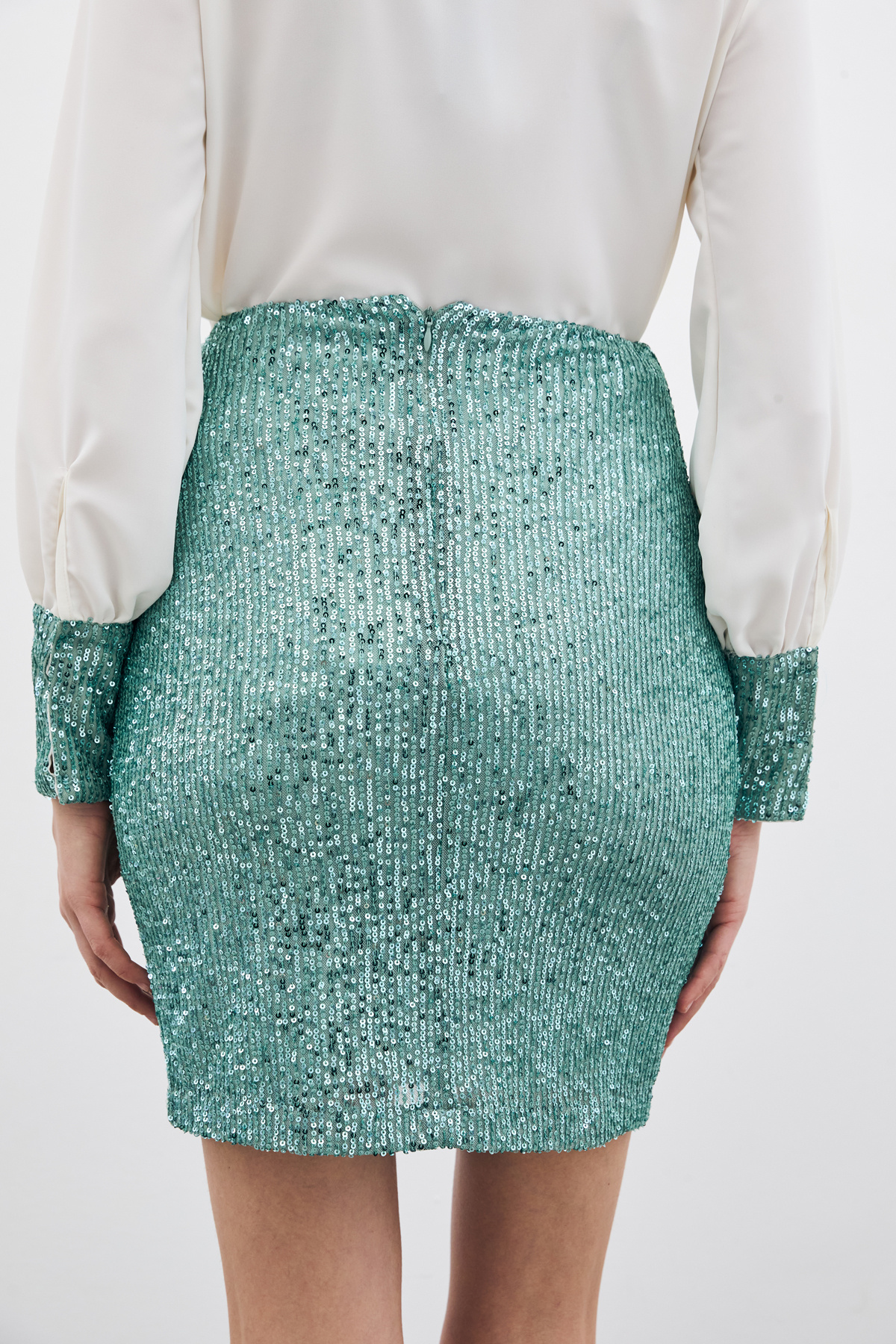Payetli Mini Etek - Mint