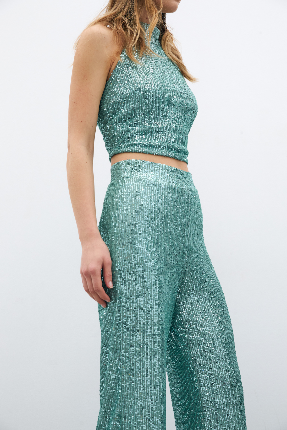Payetli Salaş Pantolon - Mint
