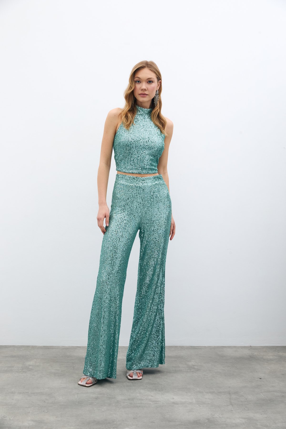 Payetli Salaş Pantolon - Mint