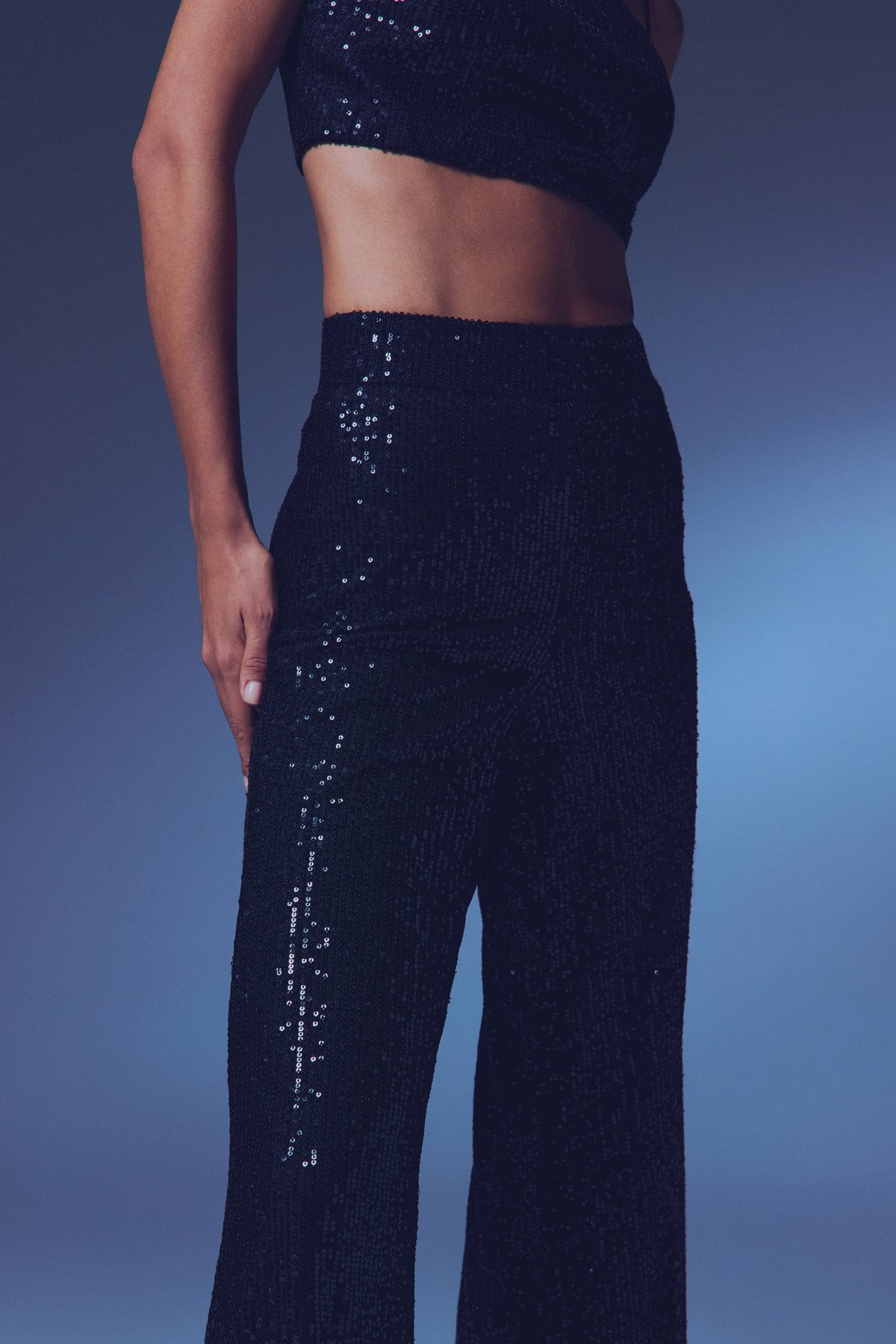 Sequined Loose Trousers - BLACK