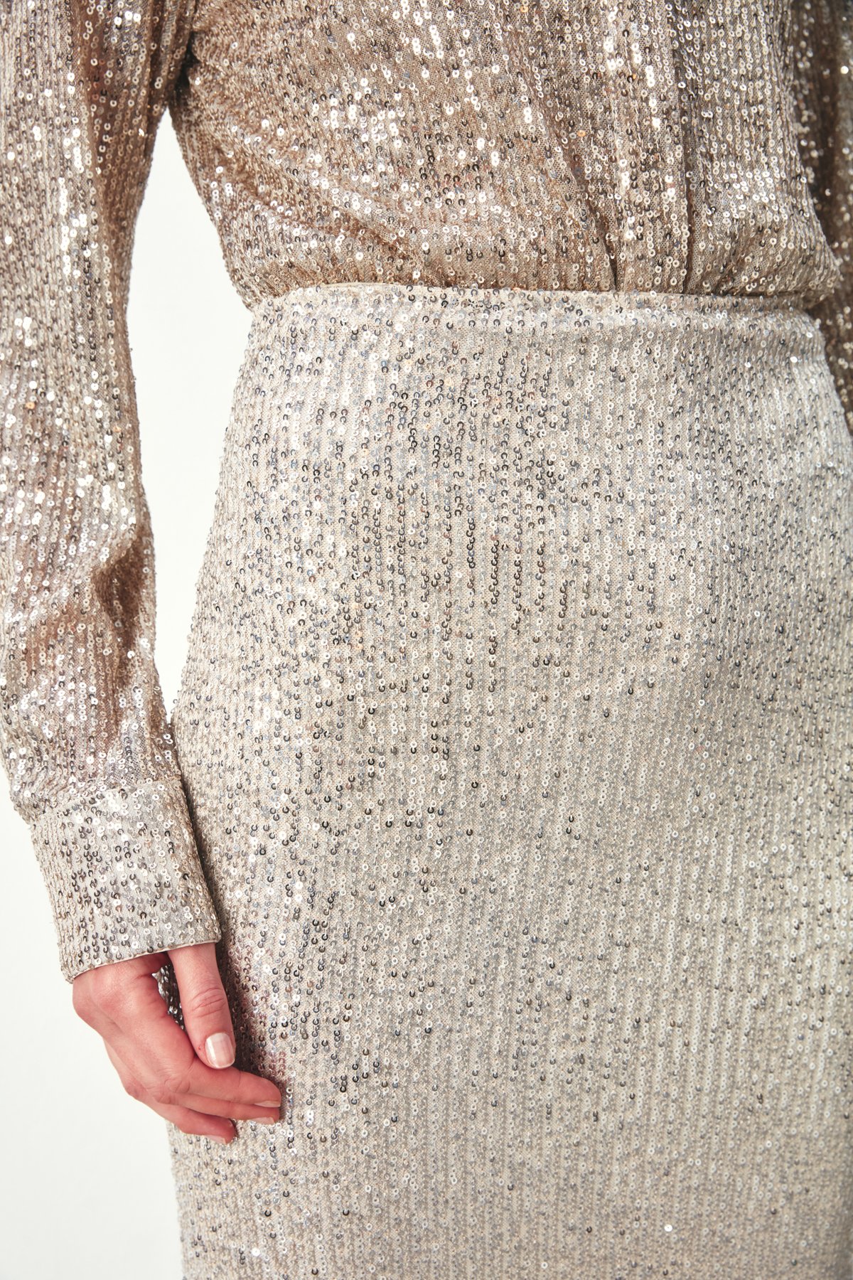 Payetli Uzun Etek - AÇIK BEJ