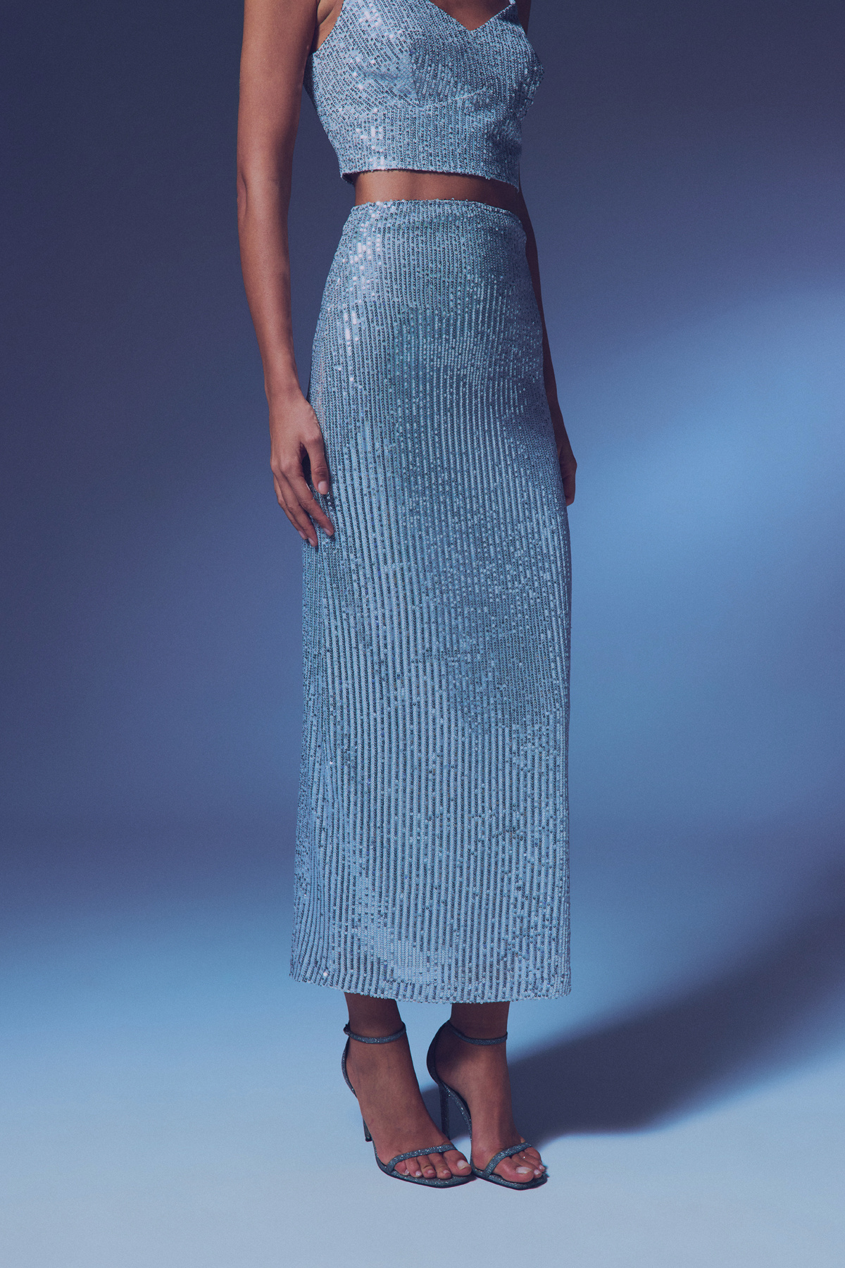 Payetli Uzun Etek - GÜMÜŞ