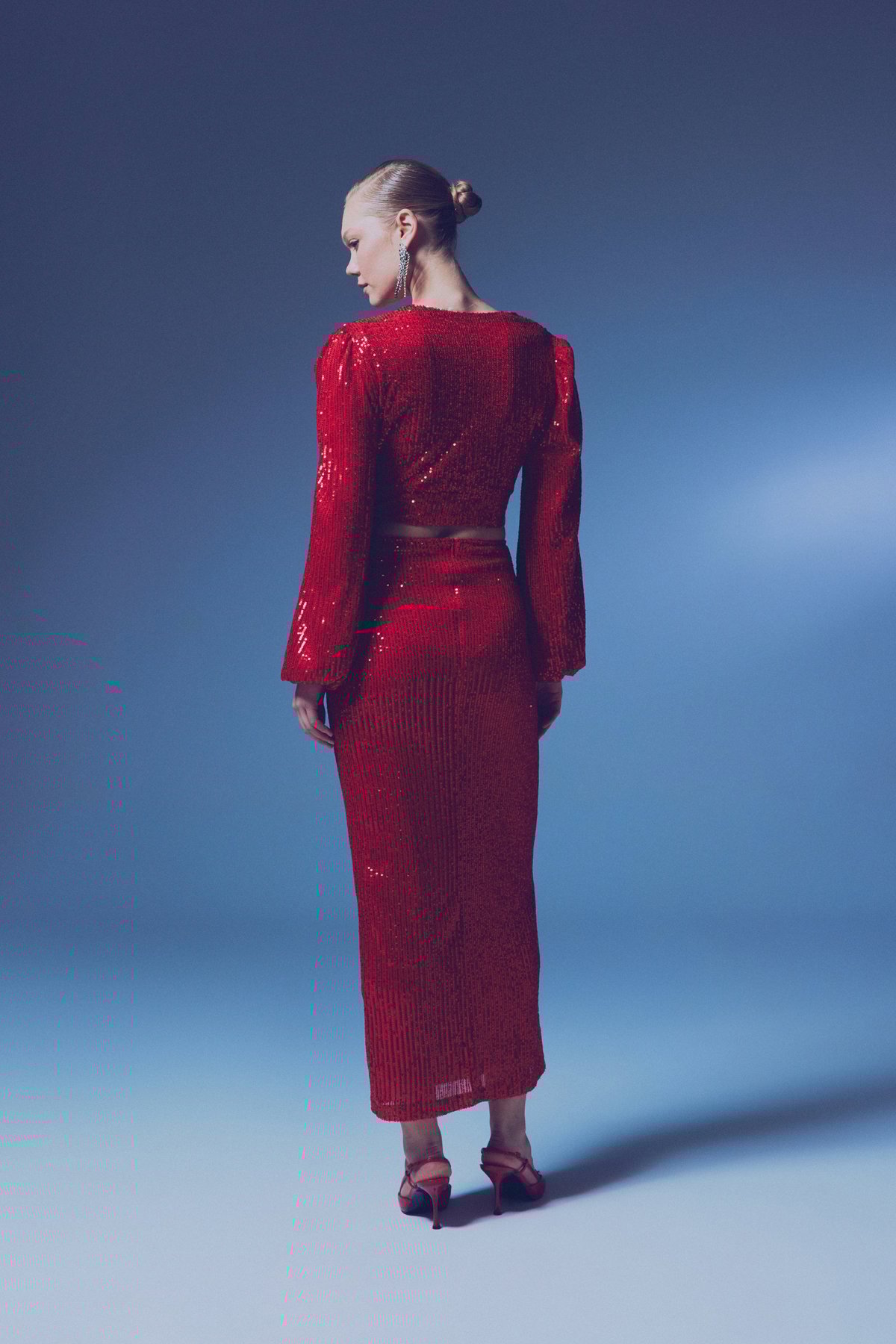 Payetli Uzun Etek - KIRMIZI