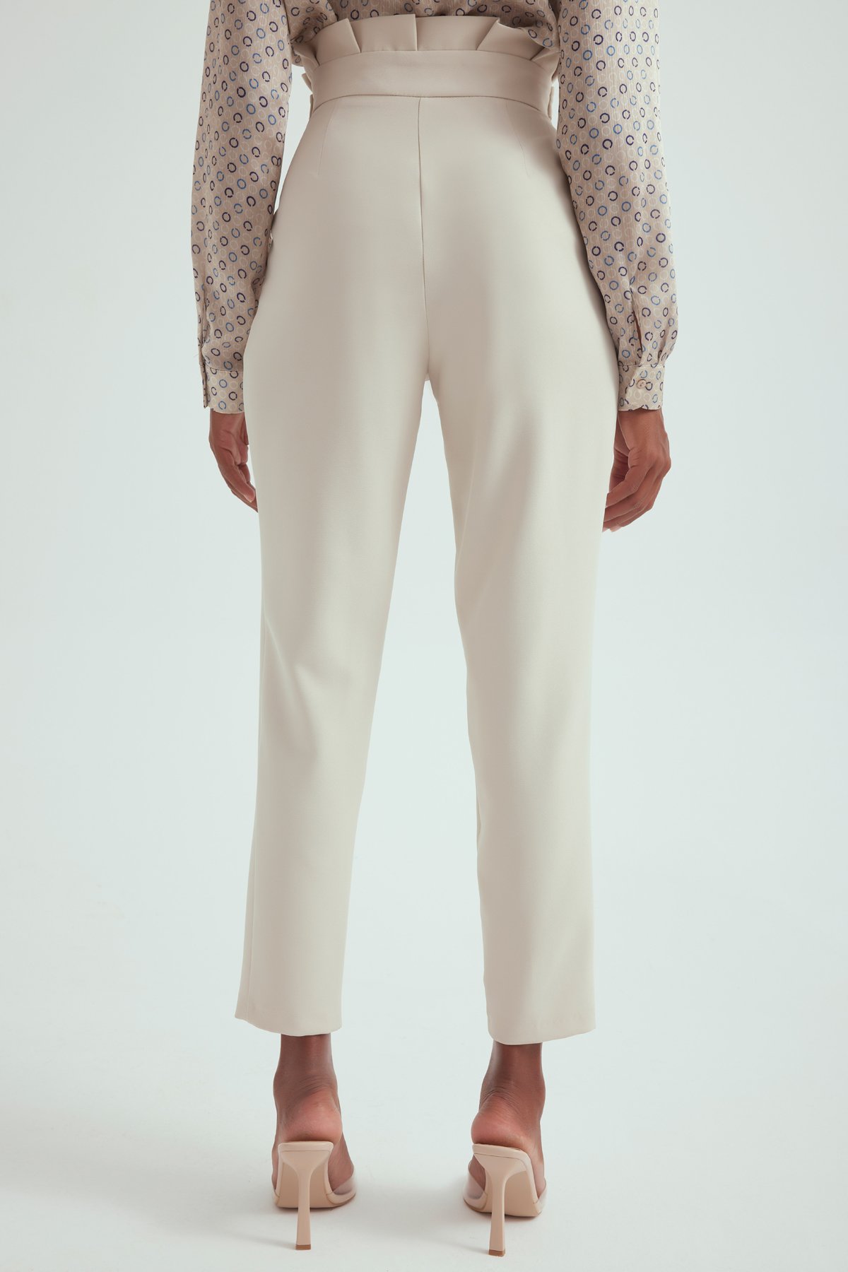 Pile detaylı krep pantolon - KREM