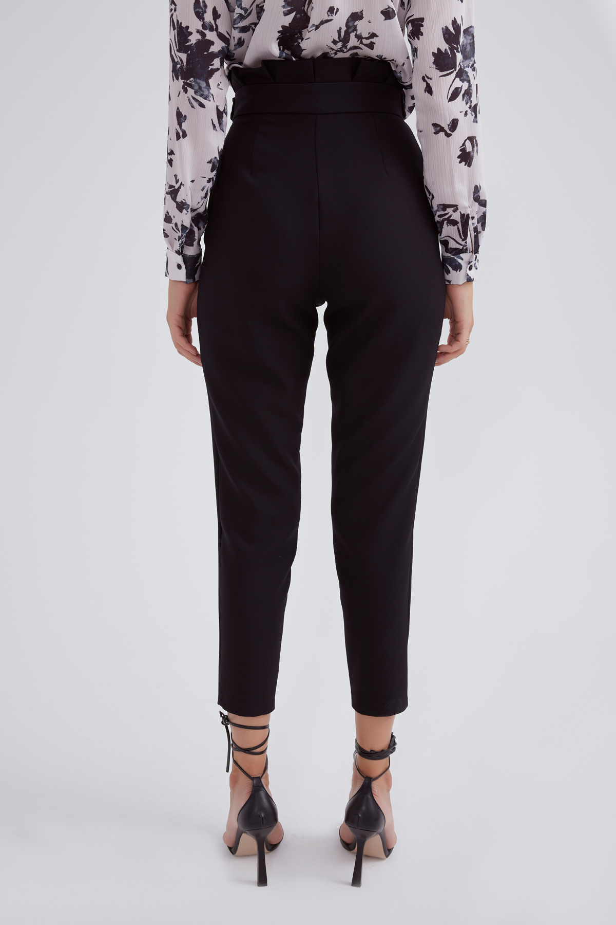 Pile detaylı krep pantolon - SİYAH