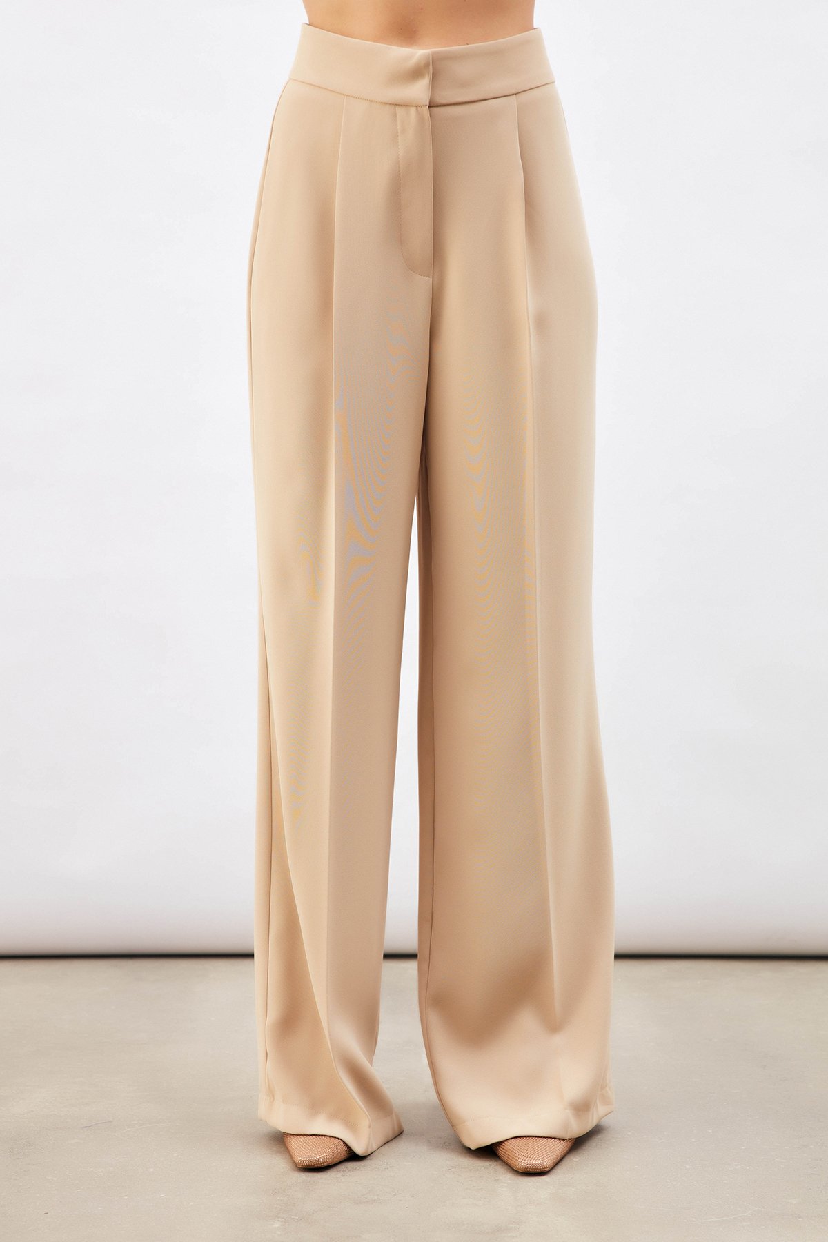 Pile Detaylı Salaş Pantolon - BEJ