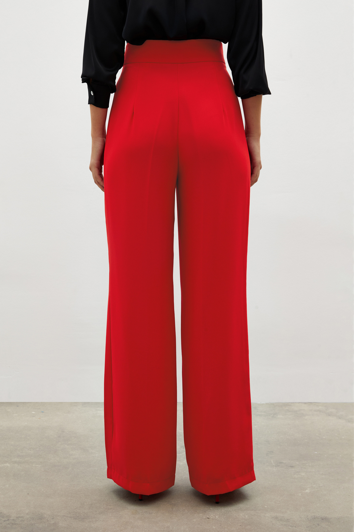 Pile Detaylı Salaş Pantolon - KIRMIZI