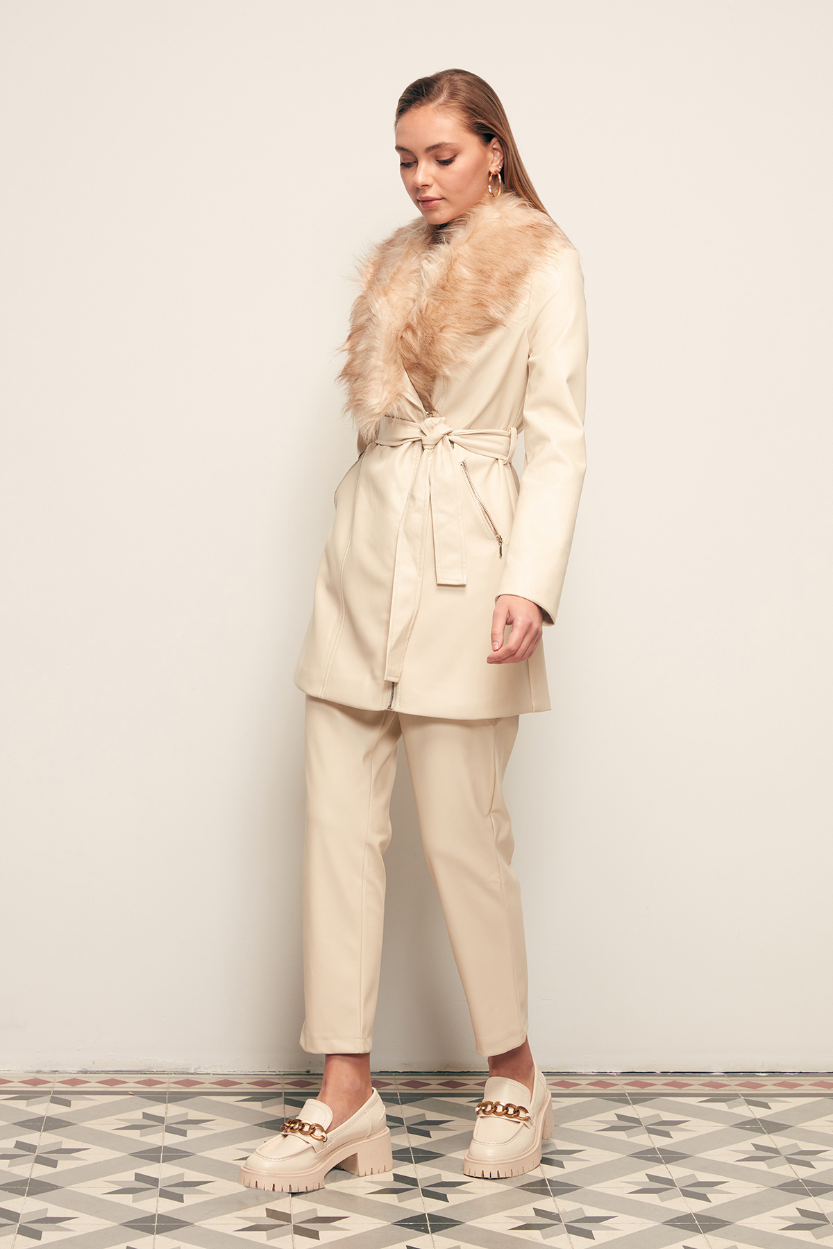 Pileli Deri Pantolon - TAŞ