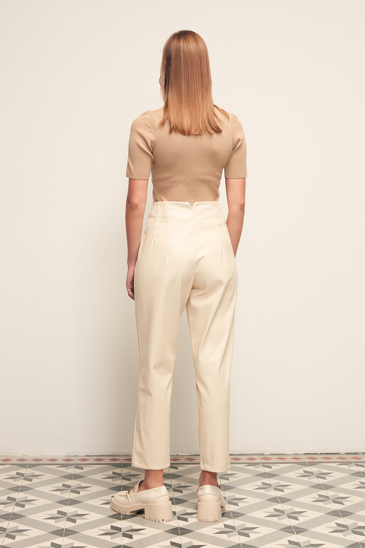 Pileli Deri Pantolon - TAŞ