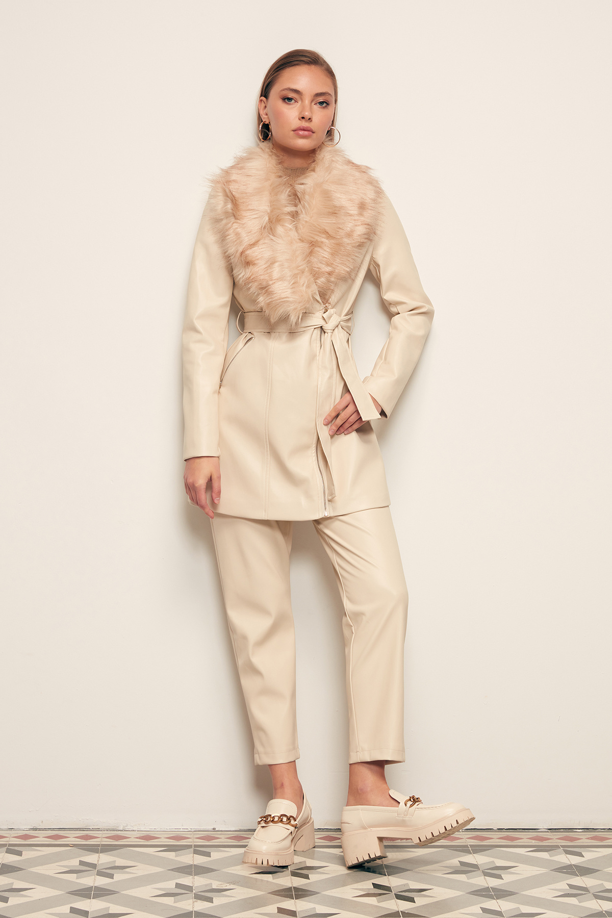 Pileli Deri Pantolon - TAŞ