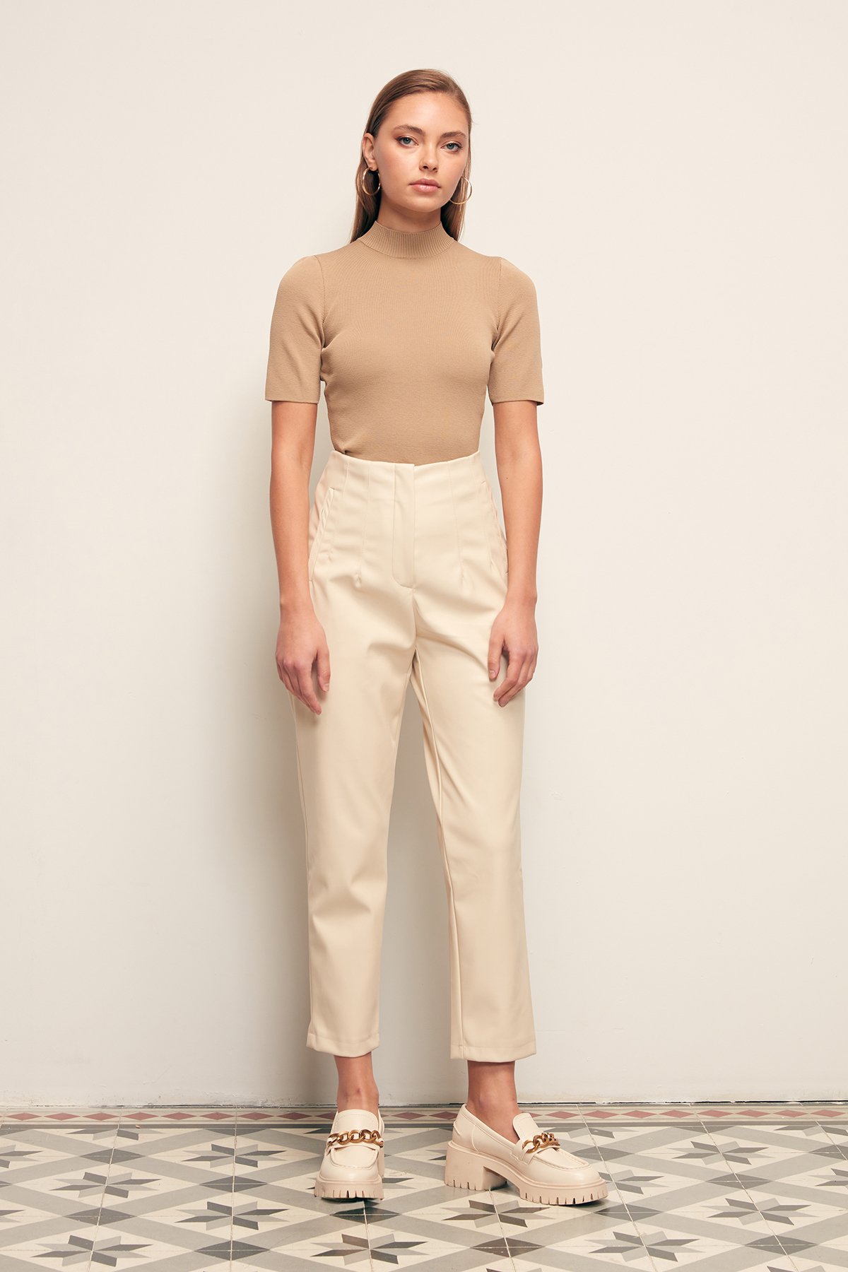 Pileli Deri Pantolon - TAŞ