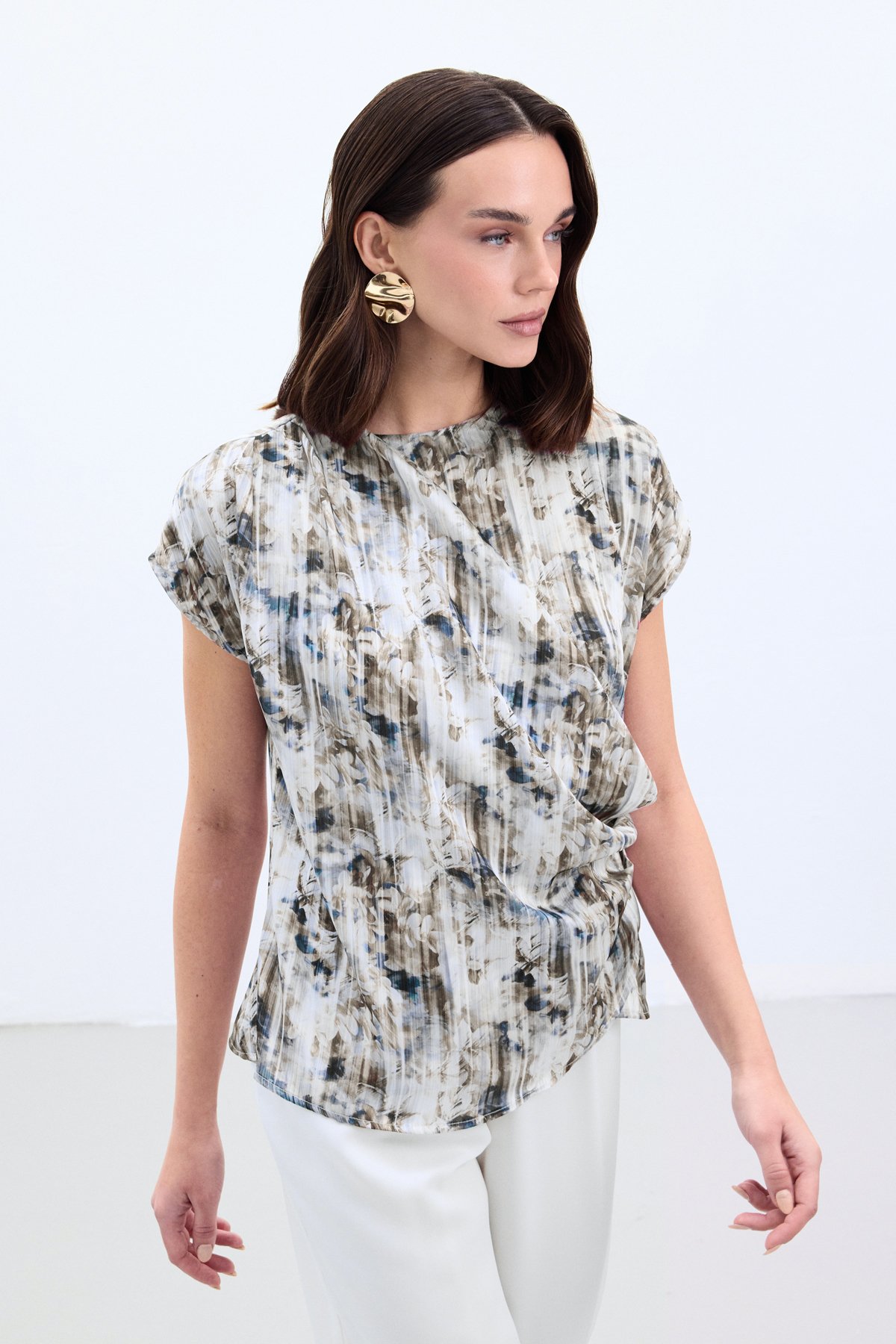 Pleated Sleeveless Blouse - Indıgo