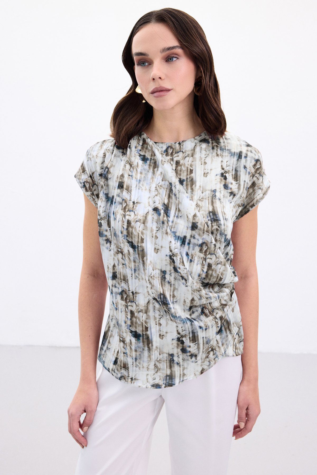 Pleated Sleeveless Blouse - Indıgo