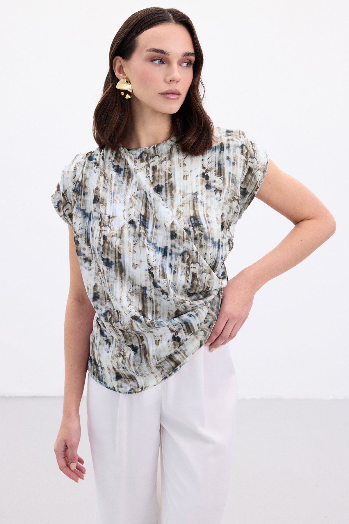 Pleated Sleeveless Blouse - Indıgo