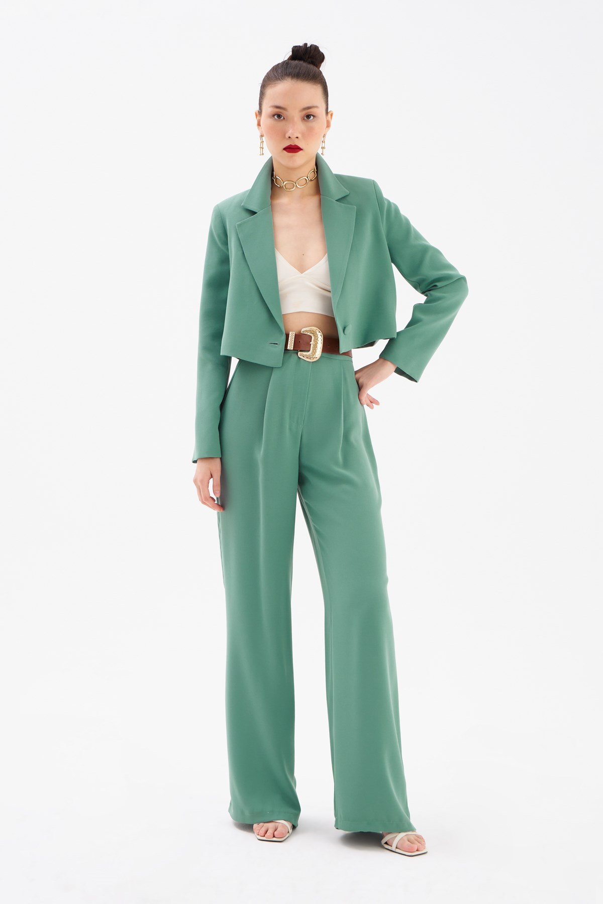 Pileli Krep Pantolon - ÇAĞLA YEŞİLİ