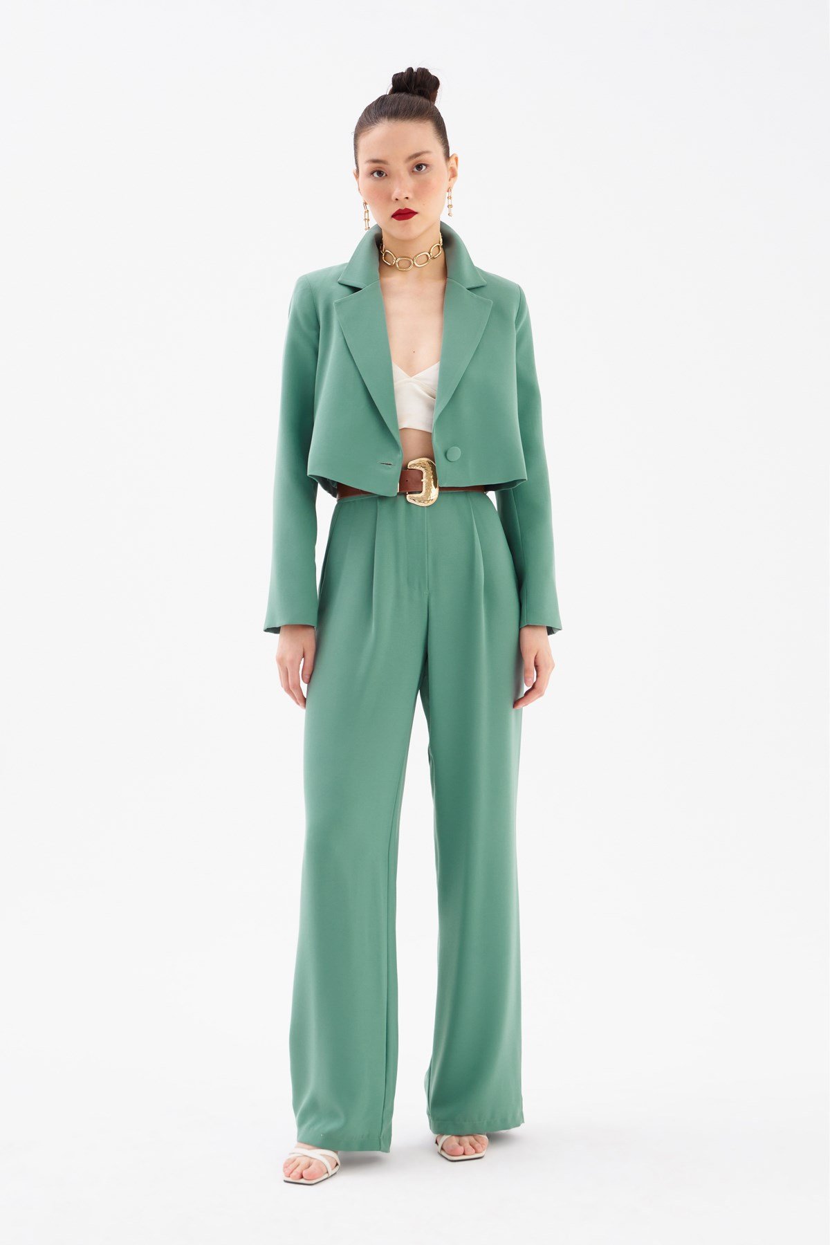 Pileli Krep Pantolon - ÇAĞLA YEŞİLİ