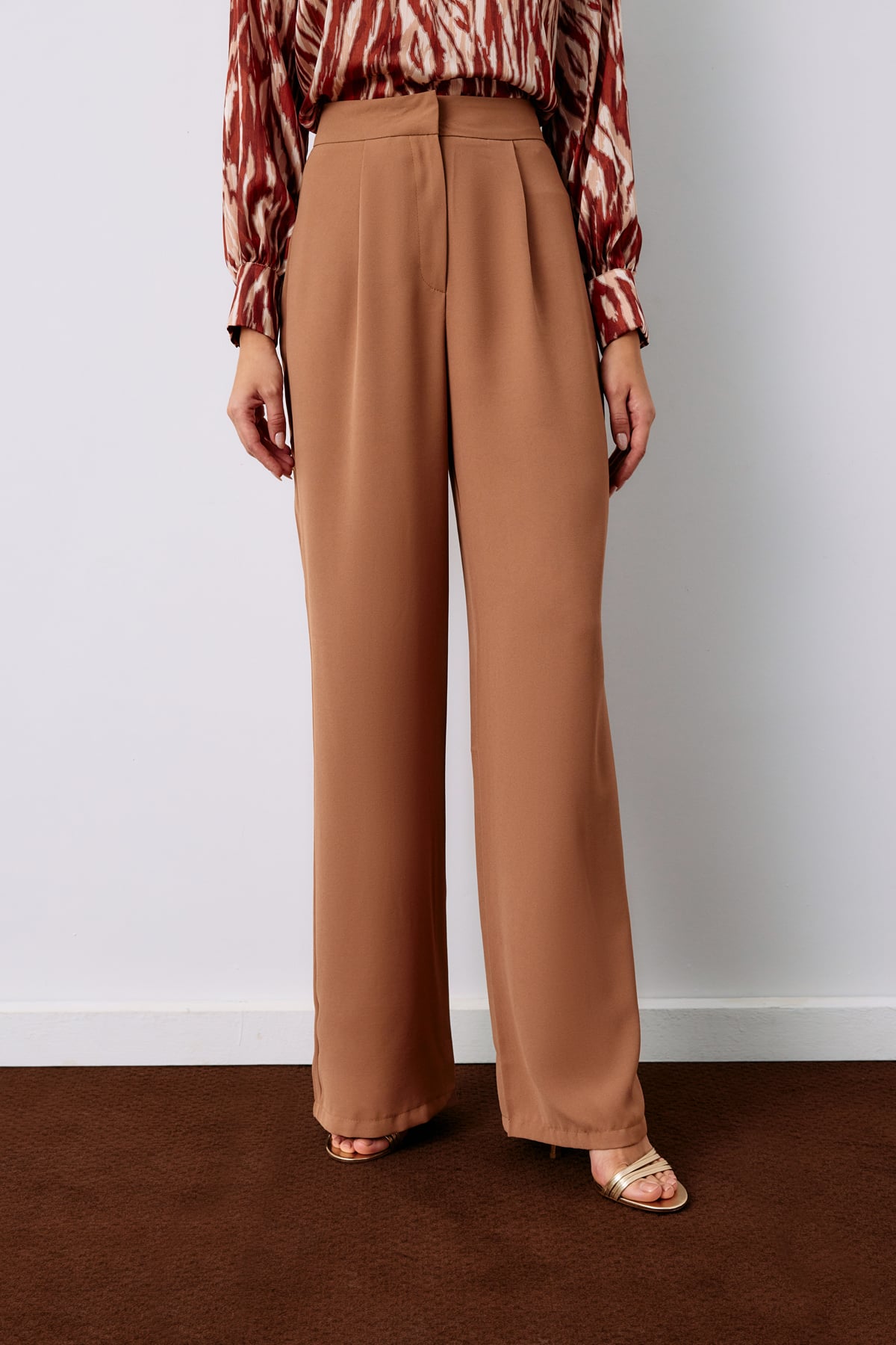 Pleated Crepe Pants - CAMEL